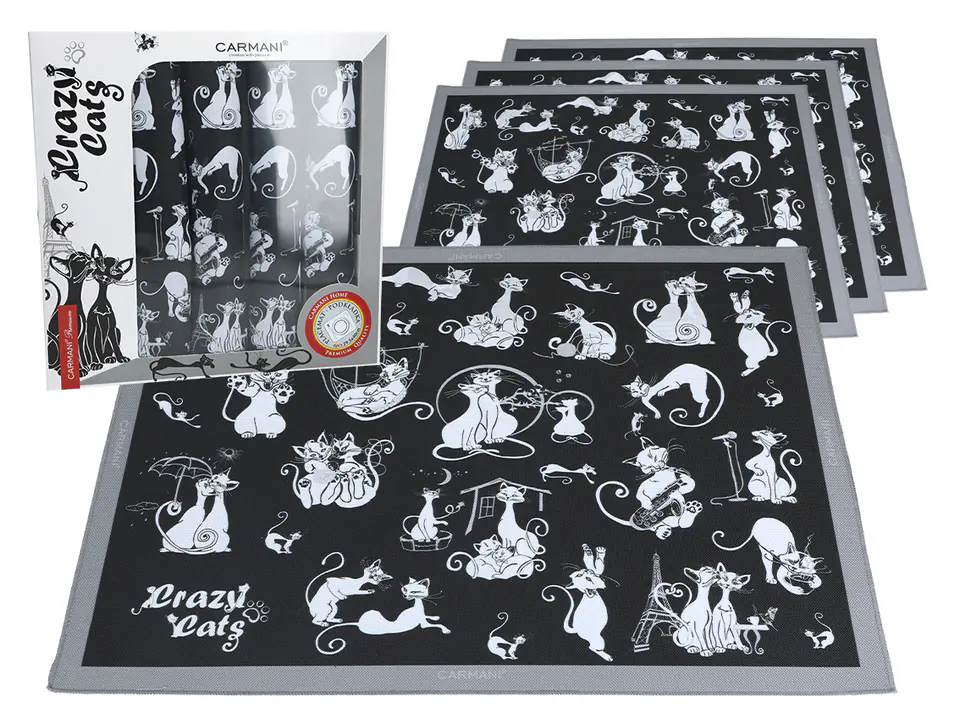 ⁨Set of 4 table pads - Cat's world, Little cats (black background) (CARMANI)⁩ at Wasserman.eu