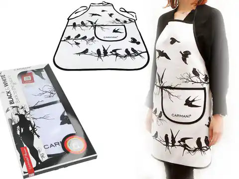 ⁨Kitchen apron - Black & White, Birds (CARMANI)⁩ at Wasserman.eu