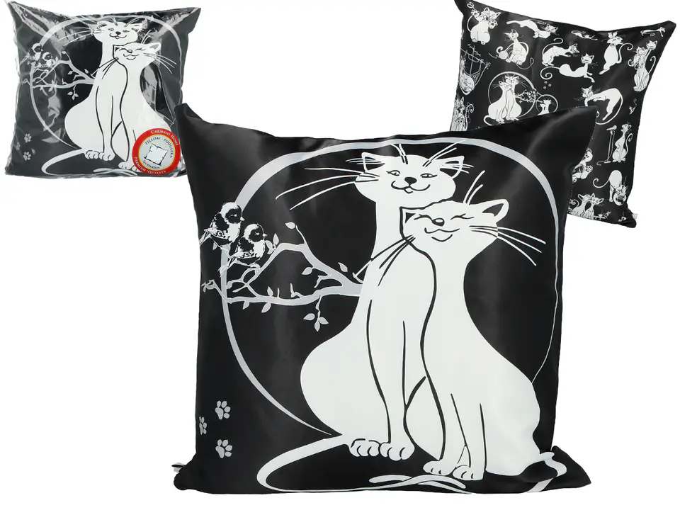 ⁨Pillow with filling/zipper - Cat world, Cats in love (black background) (CARMANI)⁩ at Wasserman.eu