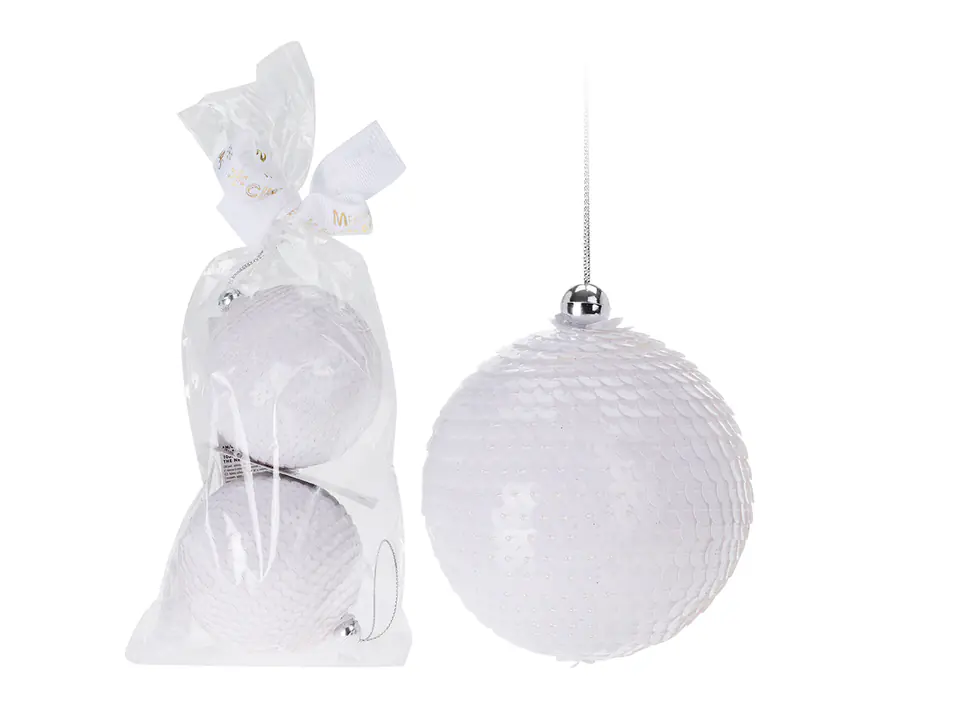 ⁨Set of 2 white baubles 8cm⁩ at Wasserman.eu