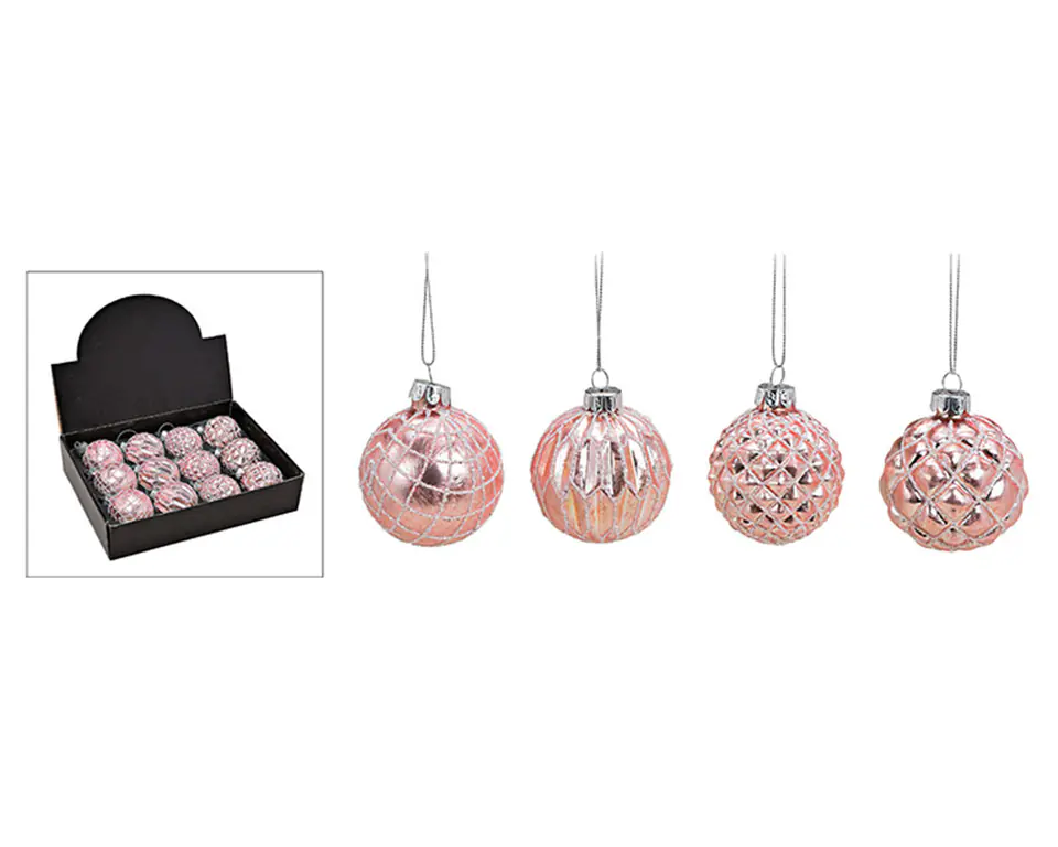 ⁨Set of 12 pink glass baubles 6cm⁩ at Wasserman.eu