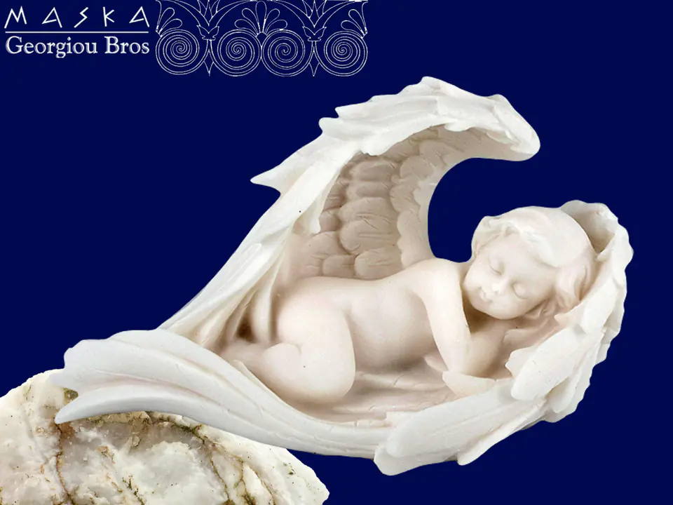 Aniołek śpiący w skrzydłach - alabaster grecki w sklepie Wasserman.eu