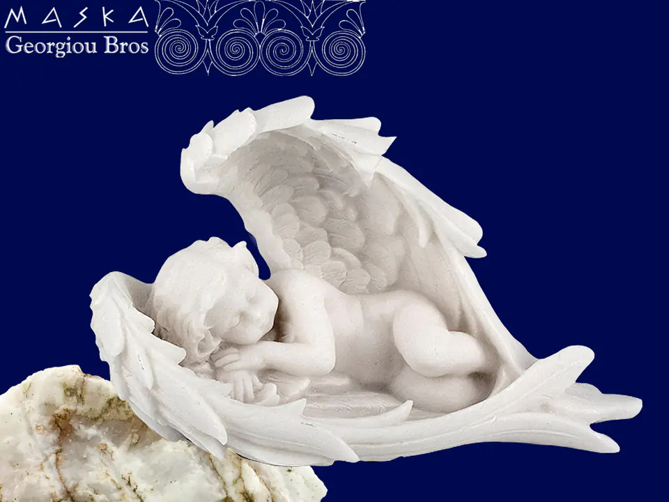Aniołek śpiący w skrzydłach - alabaster grecki w sklepie Wasserman.eu