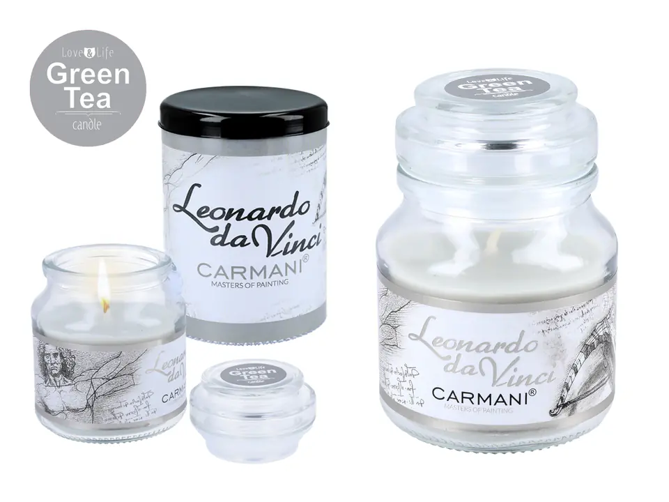 ⁨Świeczka zapachowa, american mały - L. da Vinci, Człowiek Witruwiański (CARMANI)⁩ w sklepie Wasserman.eu