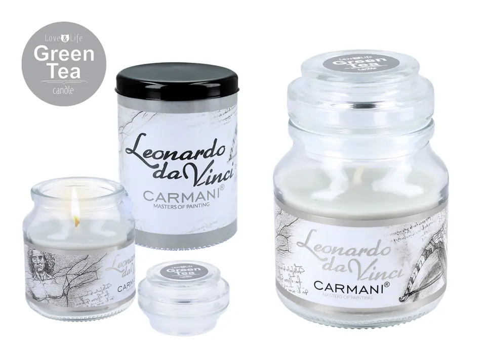 ⁨Scented candle, american small - L. da Vinci, Vitruvian Man (CARMANI)⁩ at Wasserman.eu