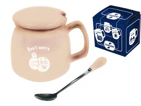 ⁨Cream cup with lid and spoon - Don't worry⁩ at Wasserman.eu