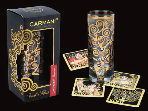 ⁨Kieliszek do wódki - G. Klimt. Drzewo (CARMANI) + komplet 4 podkładek korkowych⁩ w sklepie Wasserman.eu