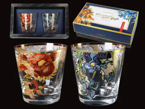 ⁨Set of 2 whiskey glasses - V. Van Gogh. Sunflowers + Irises (CARMANI)⁩ at Wasserman.eu