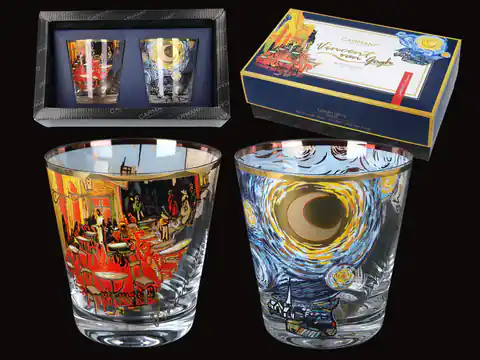 ⁨Kpl. 2 szklanek do whisky - V. Van Gogh. Gwiaździsta Noc + Taras kawiarni w nocy (CARMANI)⁩ w sklepie Wasserman.eu