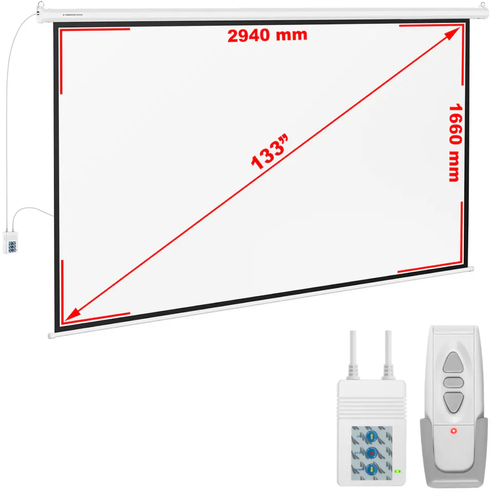 ⁨Ekran projekcyjny elekryczny ścienny sufitowy matowy biały 133'' 302x201 cm 16:9⁩ w sklepie Wasserman.eu