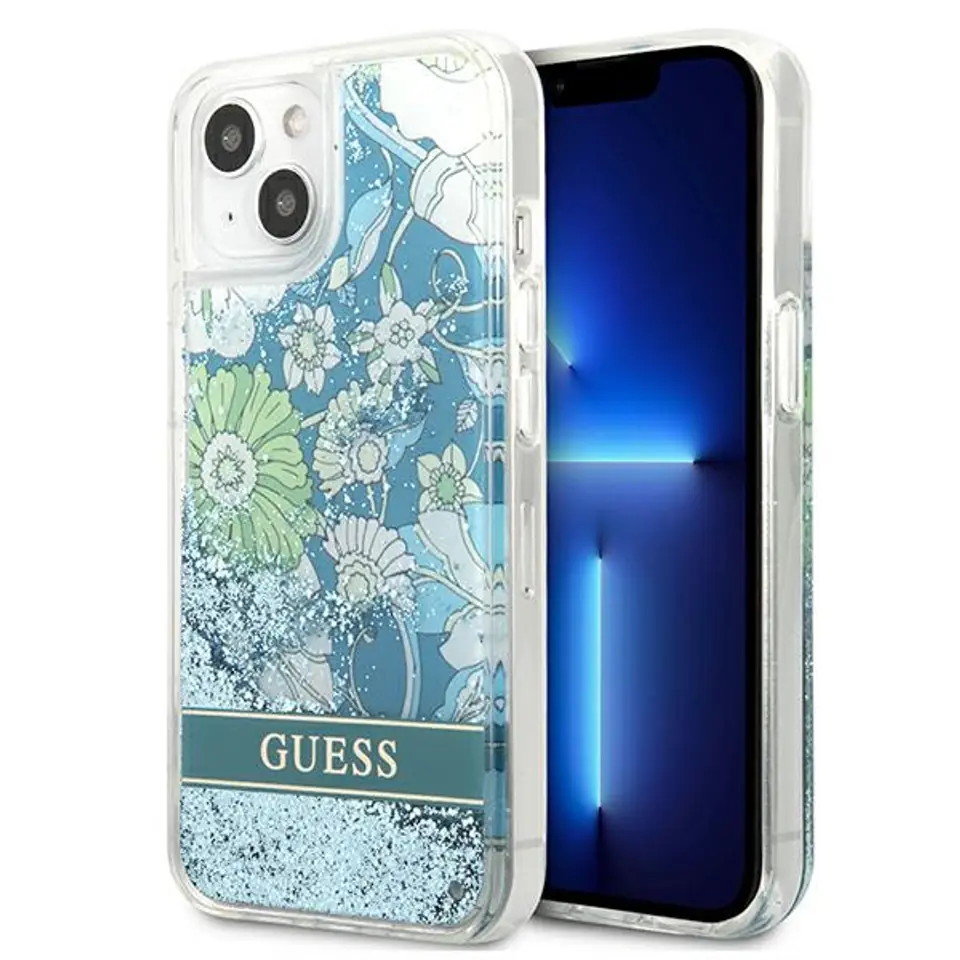 ⁨Guess GUHCP13MLFLSN iPhone 13 6,1" green/green hardcase Flower Liquid Glitter⁩ at Wasserman.eu