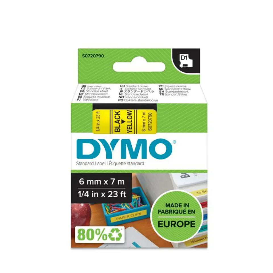 ⁨Taśma DYMO D1- 6mm x 7m czarny/żółty S0720790 (6mm )⁩ w sklepie Wasserman.eu