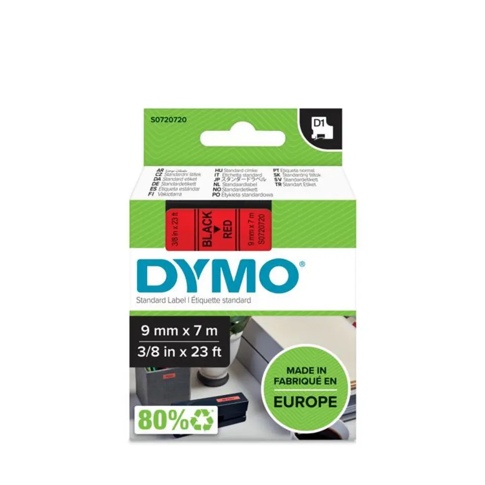 ⁨Taśma DYMO D1- 9mm x 7m czarny/czerwony S0720720 (9 mm )⁩ w sklepie Wasserman.eu