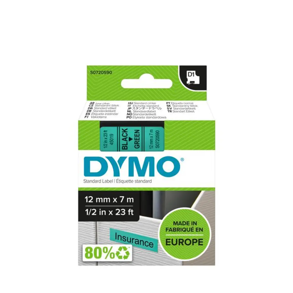 ⁨Taśma DYMO D1- 12mm x 7m czarny/zielony S0720590 (12mm )⁩ w sklepie Wasserman.eu