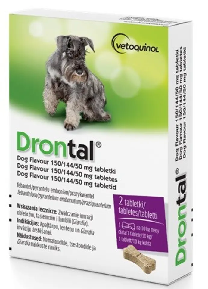 ⁨DRONTAL DOG FLAVOUR 150/144/50 mg - preparat przeciwpasożytniczy dla psów - 2 tabletki⁩ w sklepie Wasserman.eu