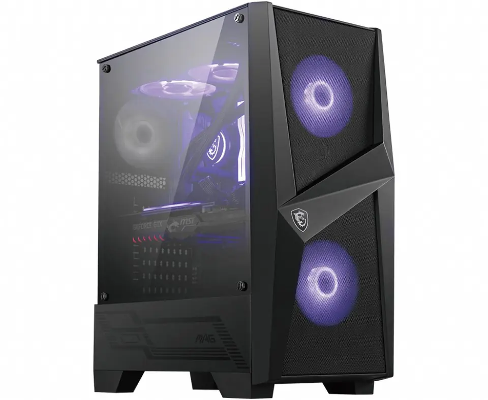 ⁨MSI MAG FORGE 100M Mid Tower Gaming Computer Case 'Black, 2x 120mm RGB PWM Fan, 1x 120mm Fan, 1-6 RGB Hub, Tempered Glass Panel, ATX, mATX, mini-ITX'⁩ at Wasserman.eu