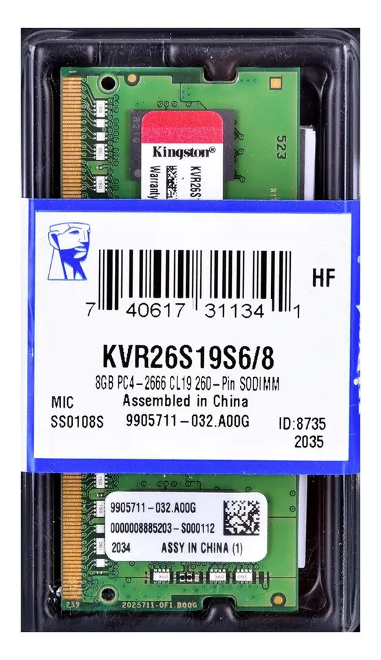 ⁨Kingston Technology ValueRAM KVR26S19S6/8 memory module 8 GB 1 x 8 GB DDR4 2666 MHz⁩ at Wasserman.eu