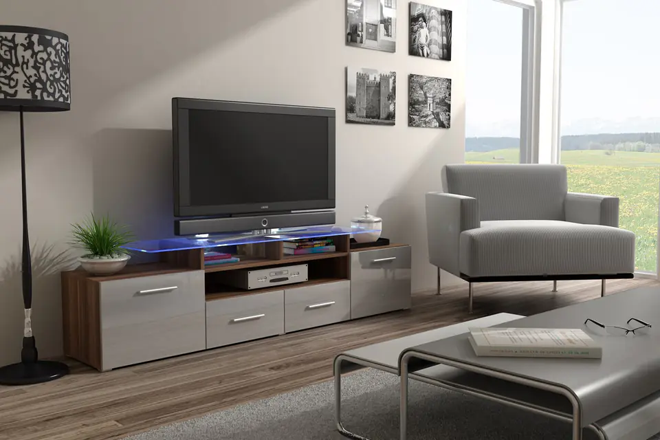 ⁨Cama TV stand EVORA 200 plum tree/grey gloss⁩ at Wasserman.eu