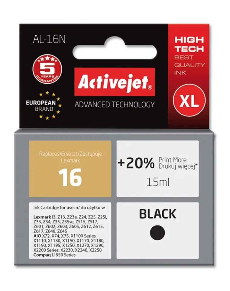 Activejet AL-16N Tusz (zamiennik Lexmark 16 10N0016; Supreme; 15 ml; czarny) w sklepie Wasserman.eu