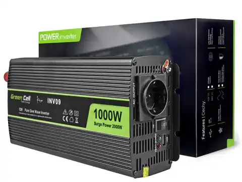 ⁨Green Cell INV09 power adapter/inverter Auto 1000 W Black⁩ at Wasserman.eu