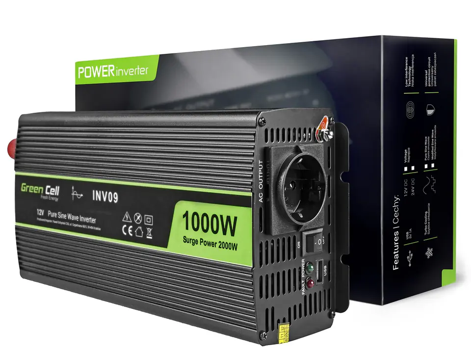 Green Cell INV09 power adapter/inverter Auto 1000 W Black at Wasserman.eu