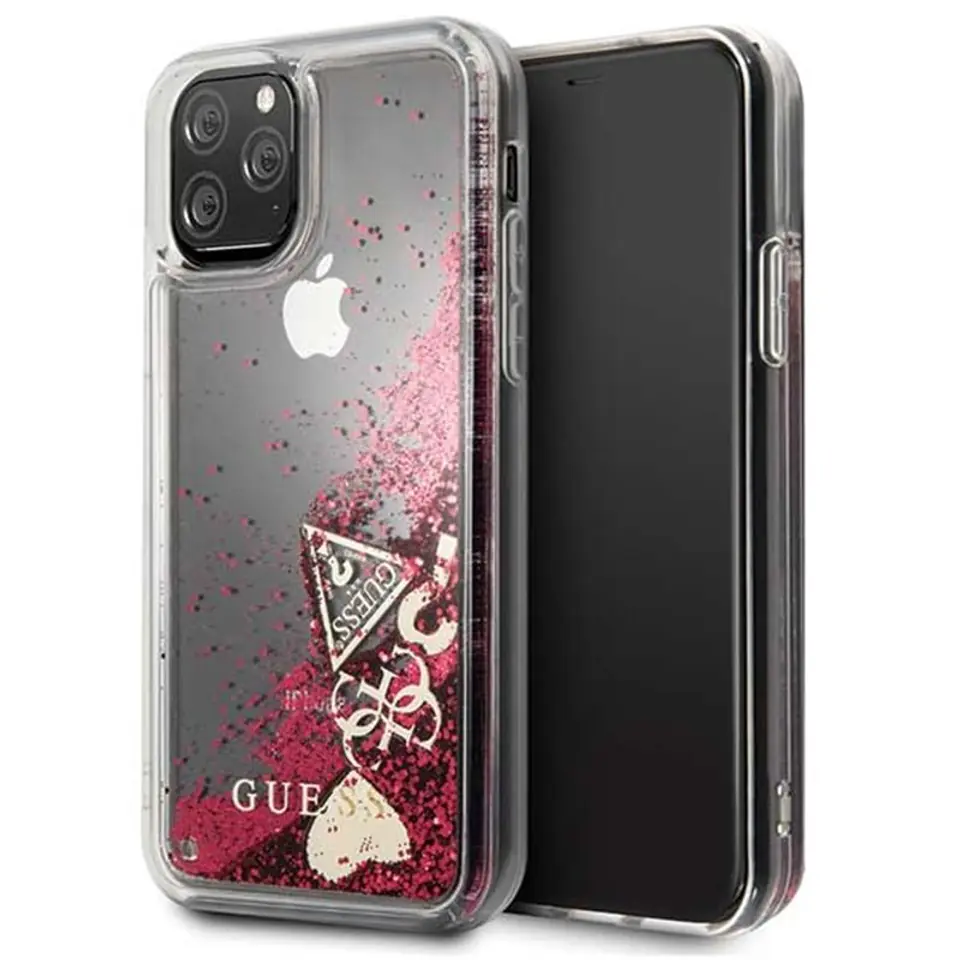 ⁨Guess Liquid Glitter Hearts - Etui iPhone 11 Pro (malinowy)⁩ w sklepie Wasserman.eu