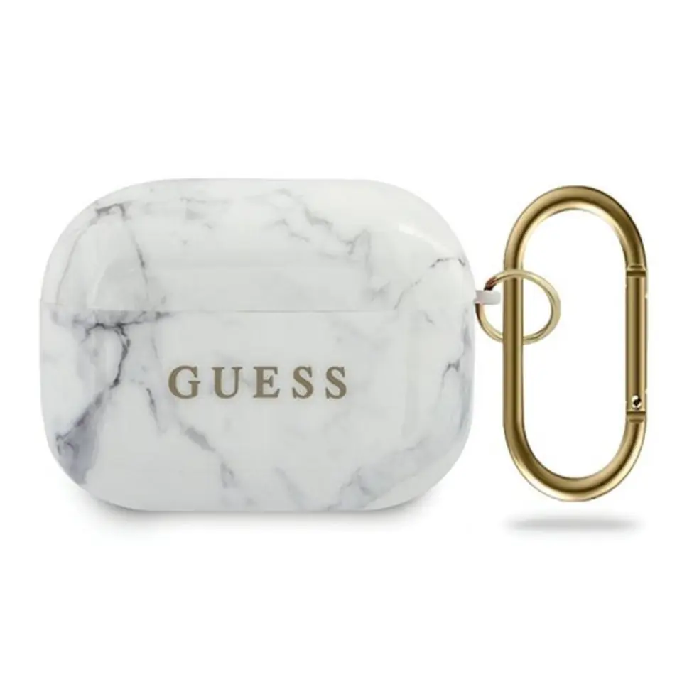 ⁨Guess Marble - Etui Airpods Pro (biały)⁩ w sklepie Wasserman.eu