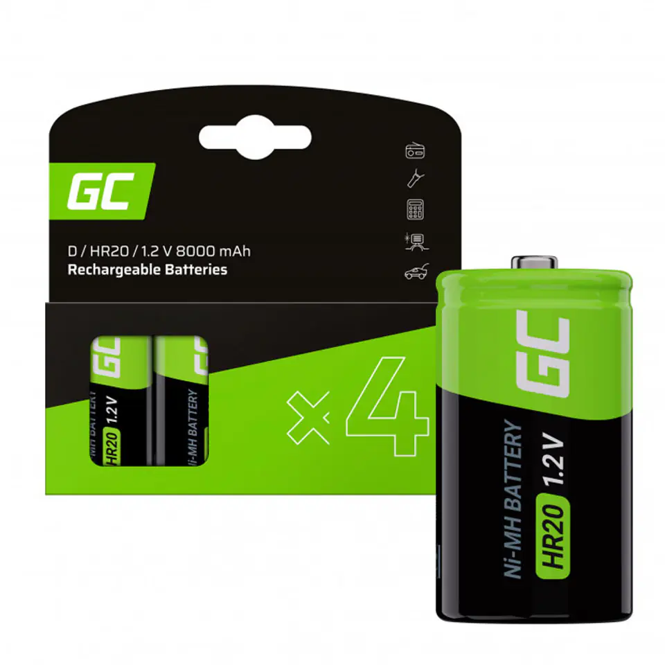 ⁨Green Cell - Baterie Akumulatorki 4x D R20 HR20 Ni-MH 1.2V 8000 mAh⁩ w sklepie Wasserman.eu