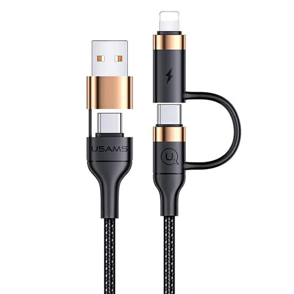 ⁨USAMS Braided cable U62 2xUSB-C/USB-A /lightning 1,2m PD Fast Charge black/black SJ483USB01 (US-SJ483)⁩ at Wasserman.eu