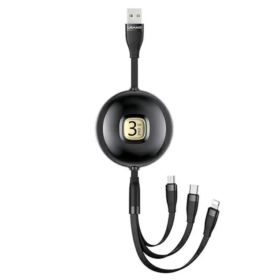 ⁨USAMS Cable U69 3in1 1m black/black (lightning/microUSB/USB-C) SJ508USB01 (US-SJ508)⁩ at Wasserman.eu