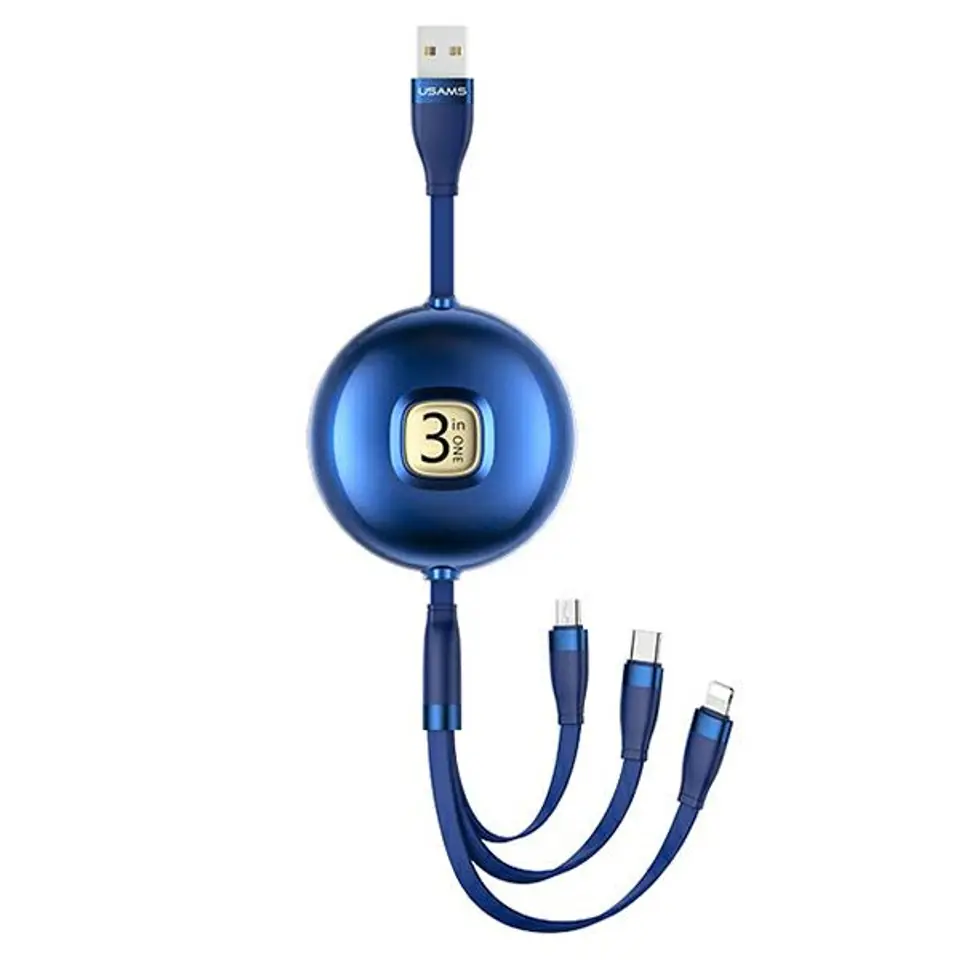 ⁨USAMS Cable U69 3in1 1m blue/blue (lightning/microUSB/USB-C) SJ508USB02 (US-SJ508)⁩ at Wasserman.eu