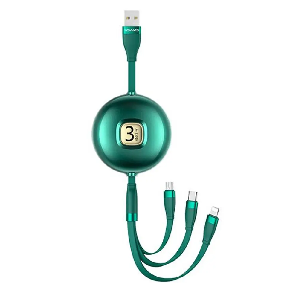 ⁨USAMS Kabel U69 3w1 1m zielony/green (lightning/microUSB/USB-C) SJ508USB03 (US-SJ508)⁩ w sklepie Wasserman.eu