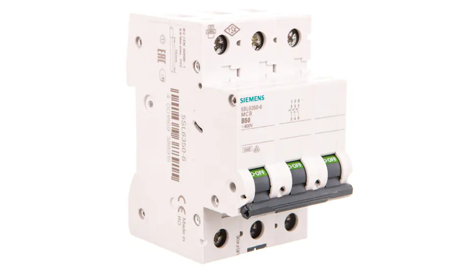 ⁨Over Current Circuit Breaker 3P B 50A 6kA AC 5SL6350-6⁩ at Wasserman.eu