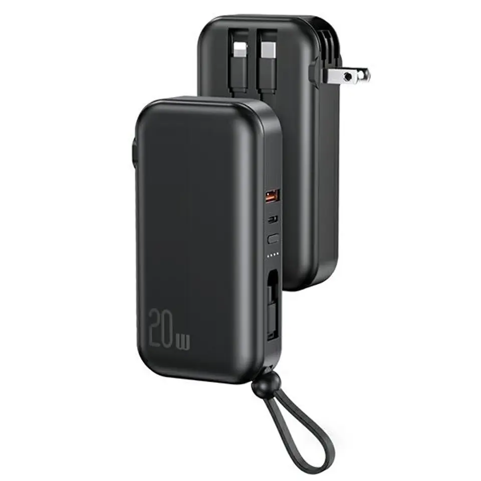 ⁨USAMS Powerbank PB63 3in1 10000mAh 20W Quick Charge US+EU Plug + Cables USB-C/Lightning/MicroUSB czarny/black 10KCD17201 (US-CD172)⁩ w sklepie Wasserman.eu