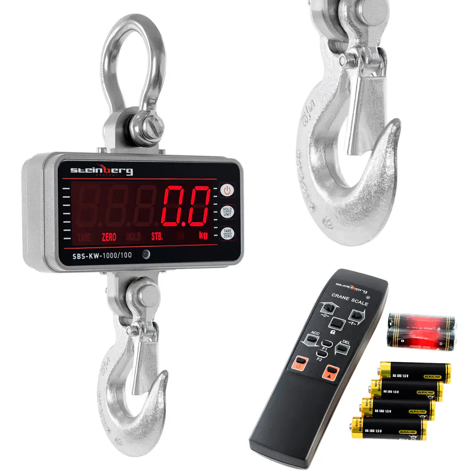 ⁨Suspended hook scale with remote control up to 1000kg / 0.5kg LED⁩ at Wasserman.eu