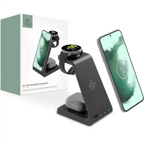 ⁨Wireless Charging Station 3in1 Tech-Protect A7 black⁩ at Wasserman.eu