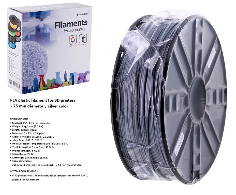 ⁨Filament for printer 3D PLA/1.75mm/silver⁩ at Wasserman.eu