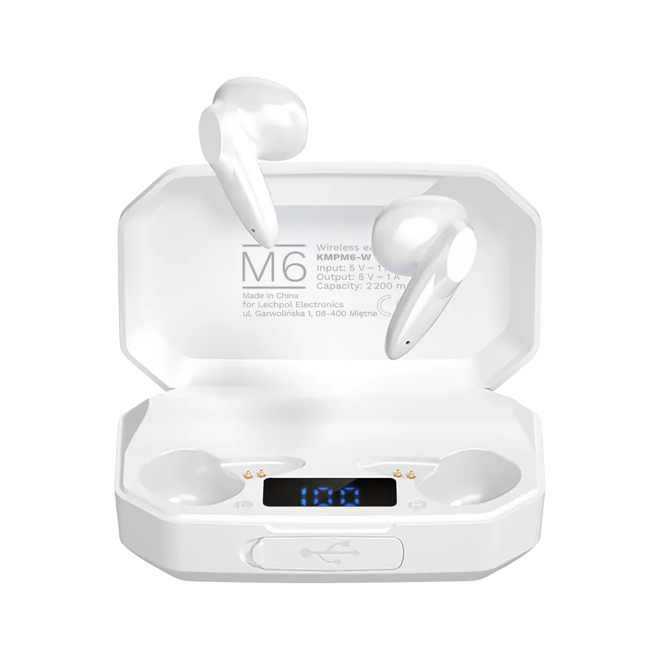 ⁨Wireless in-ear headphones with Kruger & Matz M6 power bank - white⁩ at Wasserman.eu