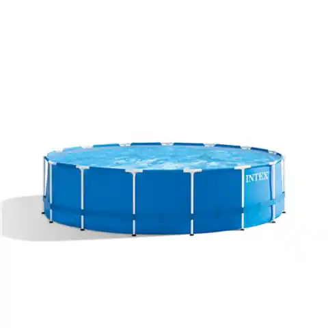⁨Intex Metal Frame Pool Set with Filter Pump, Safety Ladder, Ground Cloth, Cover Blue, Age 6+, 457x122 cm⁩ w sklepie Wasserman.eu