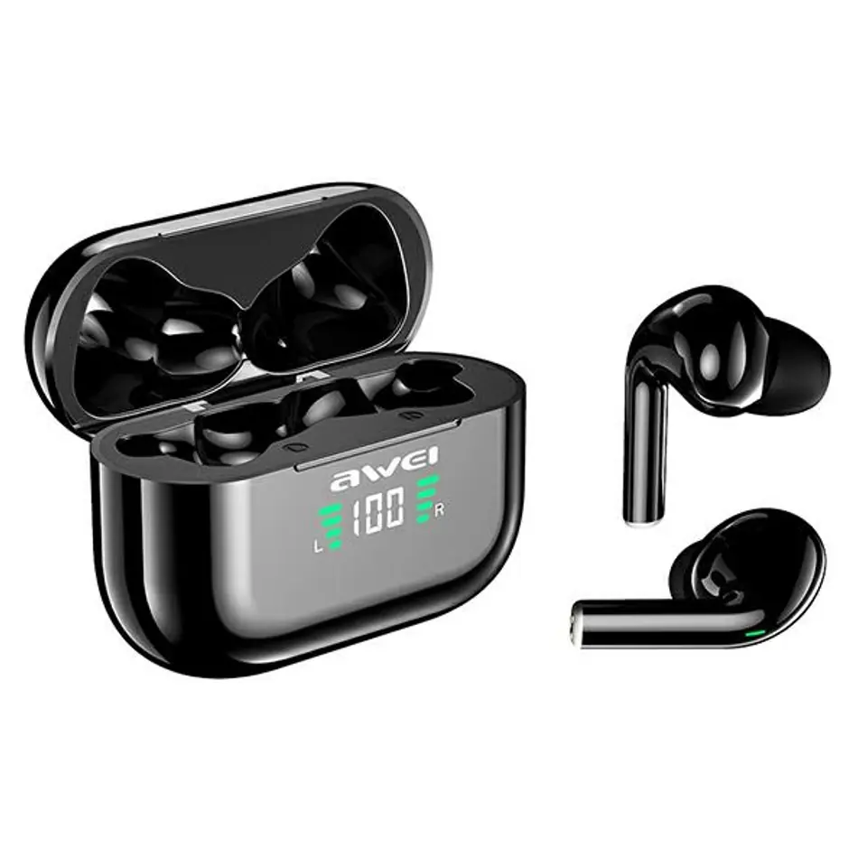 ⁨AWEI Bluetooth 5.1 headphones T29P TWS + docking station black/black⁩ at Wasserman.eu