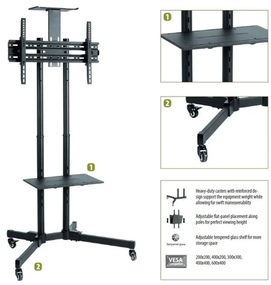 ⁨Sunne | Floor stand | S112 multifunctional Mobile TV cart | Tilt | 37-70 "" | Black⁩ w sklepie Wasserman.eu