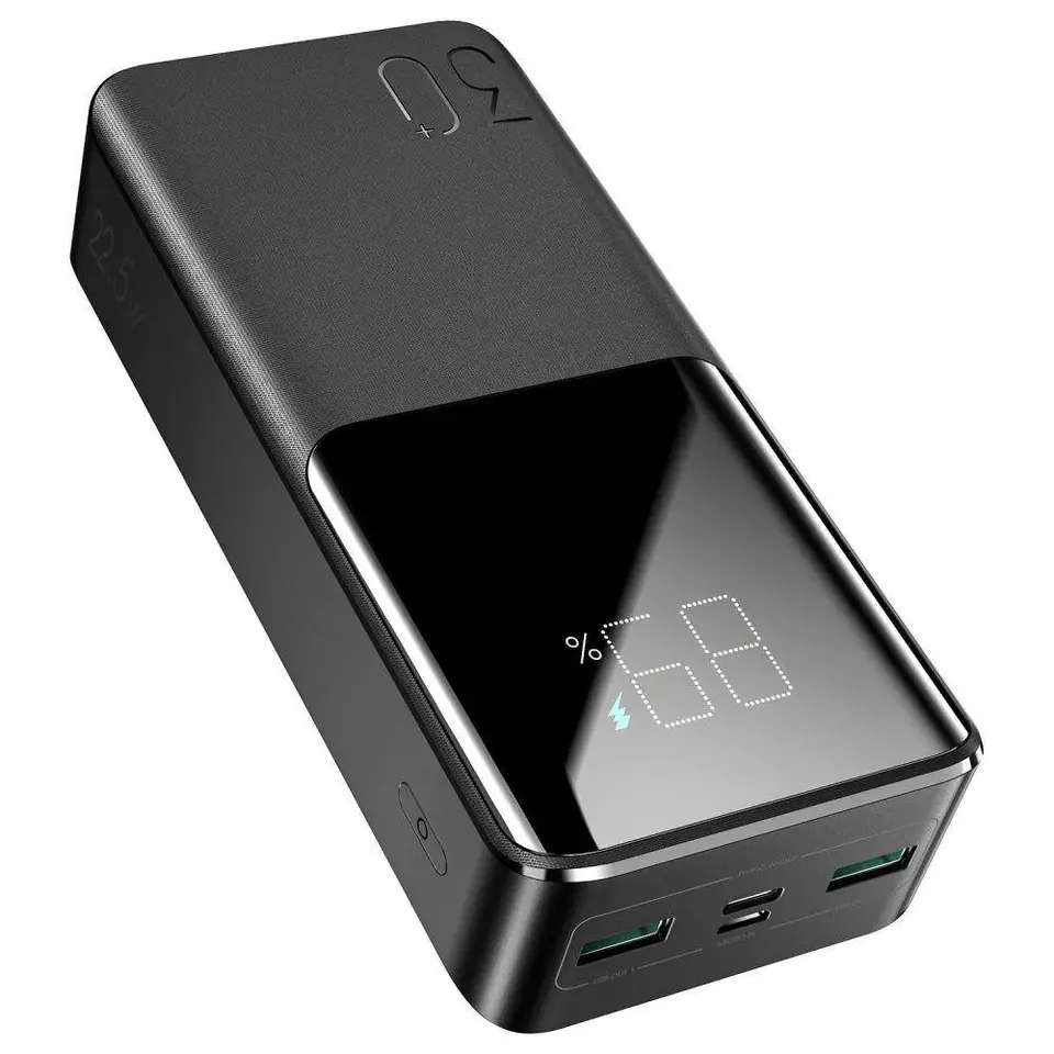⁨Power Bank 30000mAh 22.5W 2xUSB QC3.0 + USB-C PD3.0 + Micro USB LED Display External Battery Fast Charge JOYROOM JR-QP193 black⁩ at Wasserman.eu