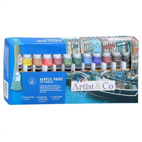 ⁨Acrylic paints in tubes 12 ml 12 colors⁩ at Wasserman.eu