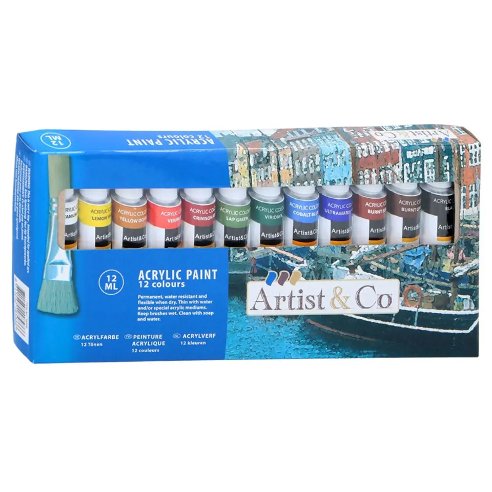 ⁨Acrylic paints in tubes 12 ml 12 colors⁩ at Wasserman.eu