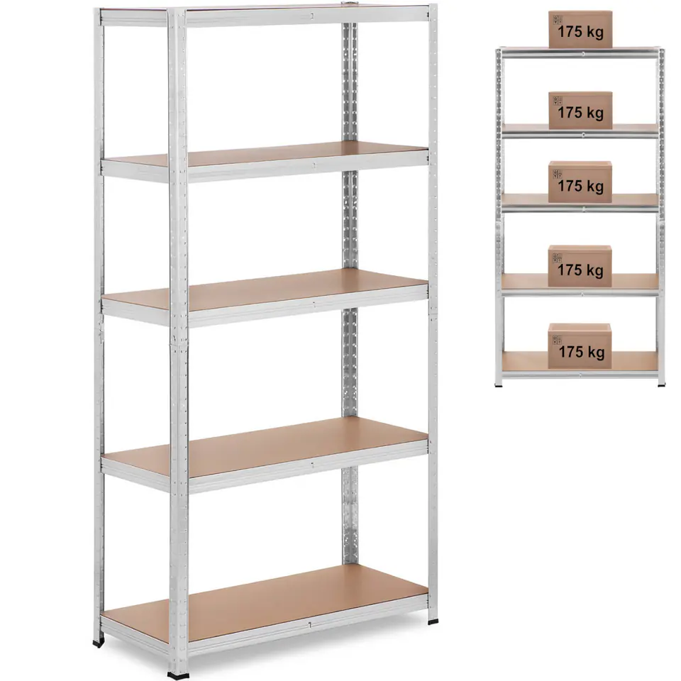 Metal storage rack 5 shelves 875 kg 90 x 40 x 180 cm grey | Wasserman.eu