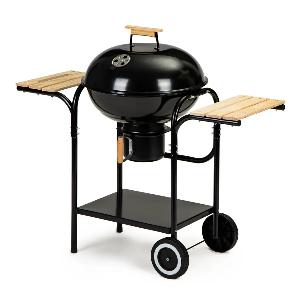 Garden grill with lid and shelves