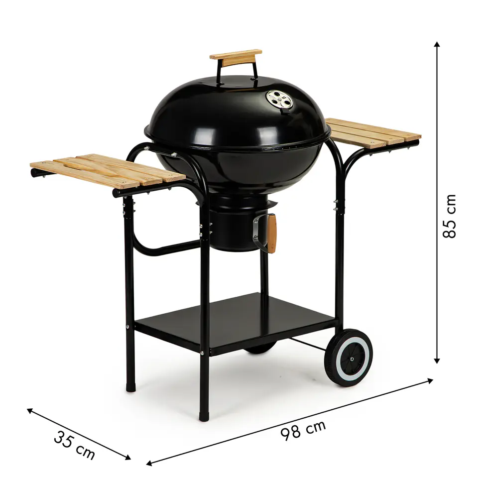 Garden grill with lid and shelves