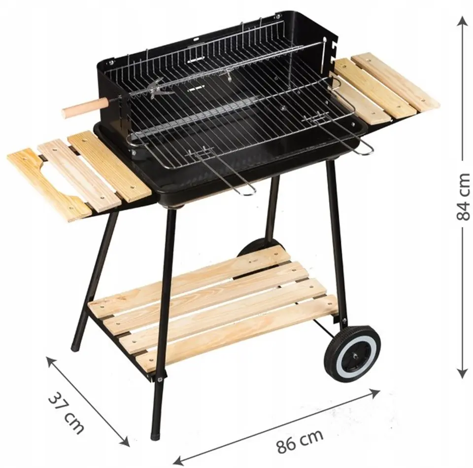 Grill ogrodowy węglowy z półkami regulacja 2 ruszty przenośny