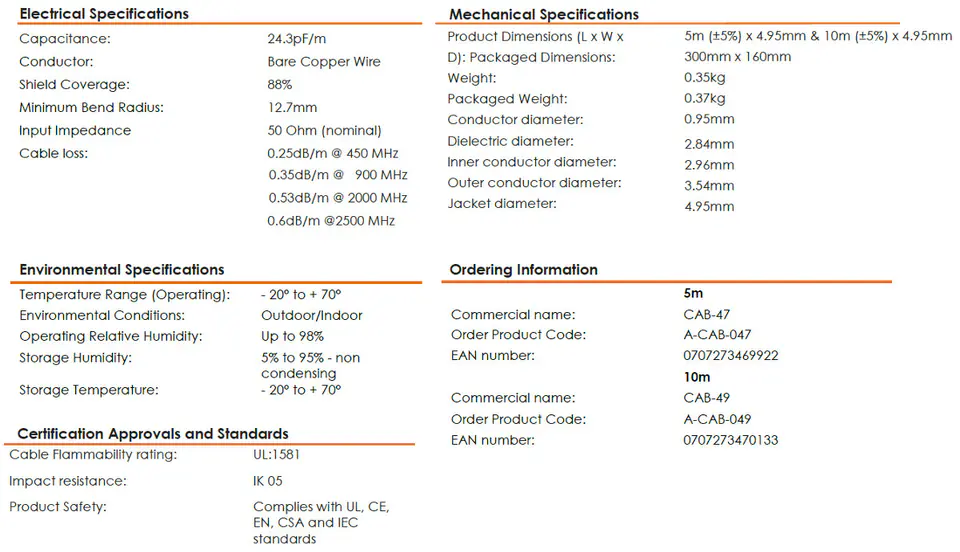 Data cable for Poynting CAB-47 HDF195 N - SMA 5m