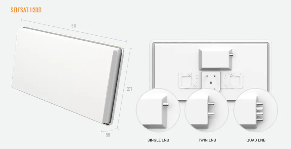 Selfsat H30D4 flat antenna - with LNB Quad